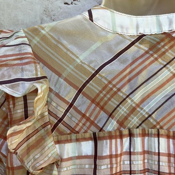Current Air Anthropologie Polly Plaid Ruffled Shirt Top Blouse Sz Large L Cute - Picture 5 of 10